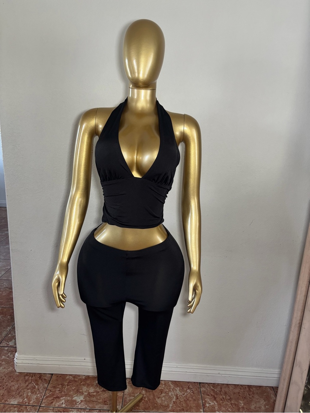 Black Halter Crop Top & Pants Set